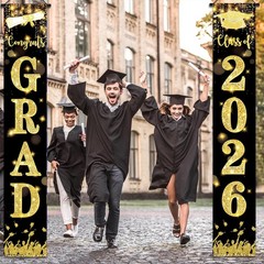 Graduation Decoration 2026 Porch Banner Gold High School College Party Sign