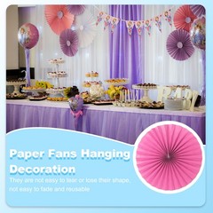 12Pcs 8″/12″/16″ Paper Fans Hanging Decoration Round Fans with Pearl Rose Red