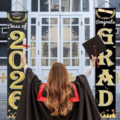 Black Gold Graduation Decorations Class of 2026 Congrats Grad Banner Grad Por…