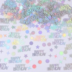 280Pcs Iridescent Confetti – Happy Birthday, Circle, Star Shapes – Paper Materia