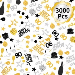 3000 PCS Glitter Confetti Birthday Party Decorations Black Gold Silver 80th