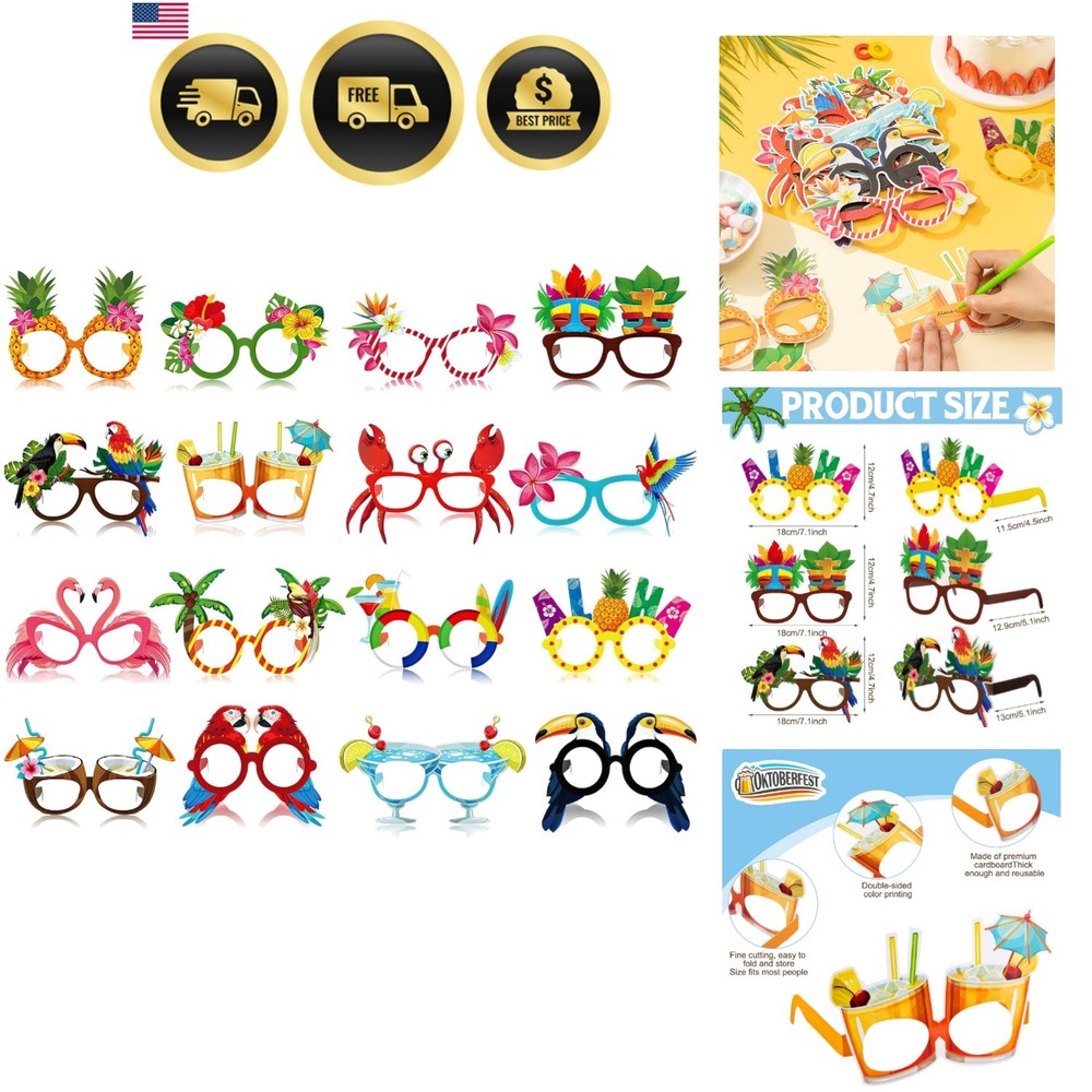 32 Pack Beach Pool Party Eyeglasses Decor Summer Luau Paper Glasses Bulk Hawa…