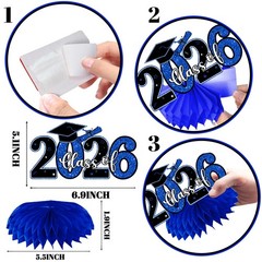 12 PCS Blue Black Class of 2026 Graduation Table Honeycomb Centerpieces Decor
