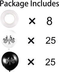 50 Pieces Race Car Balloons Checkered Flag Latex Balloons with 8 Rolls Plastic R