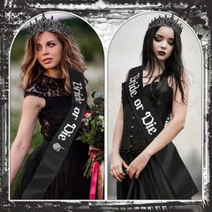 3 Pcs Gothic Bachelorette Party Set – Bride Crown, Veil & Sash for Halloween Wed