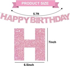 Happy Birthday Banner – Pink Pre-Strung No DIY Birthday Decorations – Happy B…