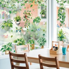6 Sheet Spring Summer Potted Plant Window Clings Hanging Vine Plant Eucalyptu…