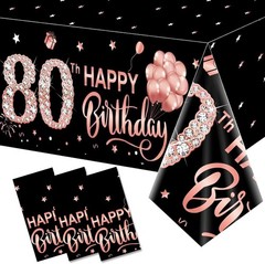 3 Pack Rose Gold 80th Birthday Tablecloth Decorations – Happy Eighty Birthday…