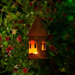 Rustic Metal Castle Candle Holder Hanging with Compact Size for Table and Shelf