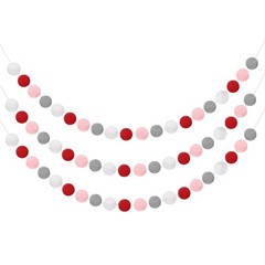 3pcs Pom Pom Garland 6.6 ft 20 Balls for Crafts Decor(Red, Grey, Pink, White)