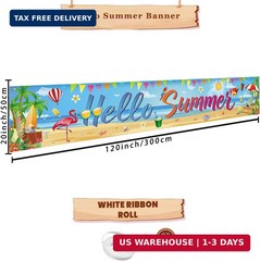 Hello Summer Beach Banner, Summer Party Decorations Outdoor Tropical Pool Luau S