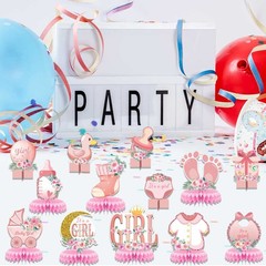 13 Pcs Pink Baby Shower Centerpiece for Girls – Honeycomb Decorations
