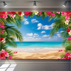 Hawaii Beach Blue Sky Backdrop Banner Birthday Party Background Decorations