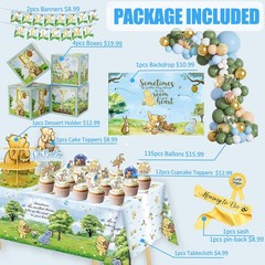 159pcs Blue Winnie Baby Shower Decorations Kit, Vintage Pooh Party Supplies, …