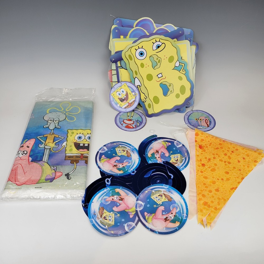 SpongeBob Squarepants Birthday Party Supplies Tablecloth Banner Hanging Swirls
