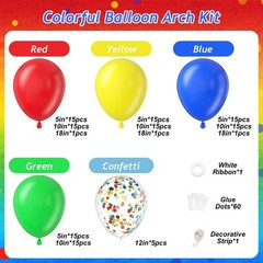 131pcs Colorful Balloon Arch Kit with Confetti Red Blue Yellow Green Balloons…
