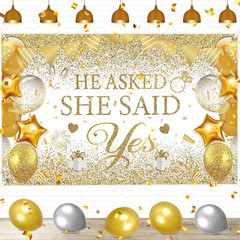 Gold Engagement Party Decorations White Gold Engagement Banner Backdrop He Asked