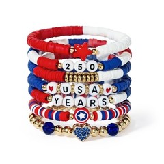 250th Anniversary Bracelet, Patriotic Beaded Wristbands, July 4th 7 items