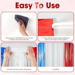 Pack Red White and Blue Foil Fringe Backdrop Curtains, Tinsel 2 Redblue