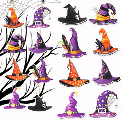 8Pcs Halloween Paper Party Decorations,Witch Hat Hanging Ornaments for Tree Pend