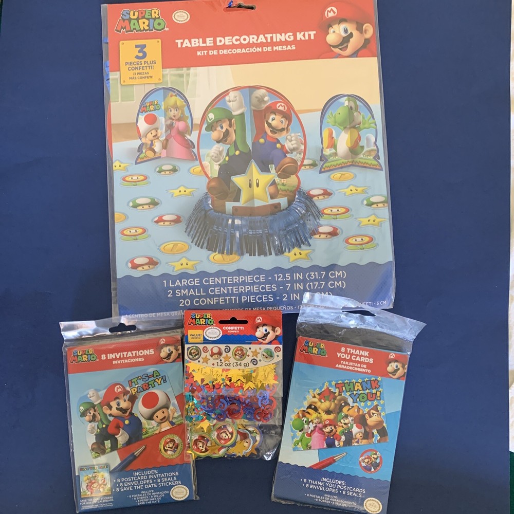 SUPER MARIO CENTERPIECE TABLE DECORATING KIT, Invitations, Thank you cards &Conf