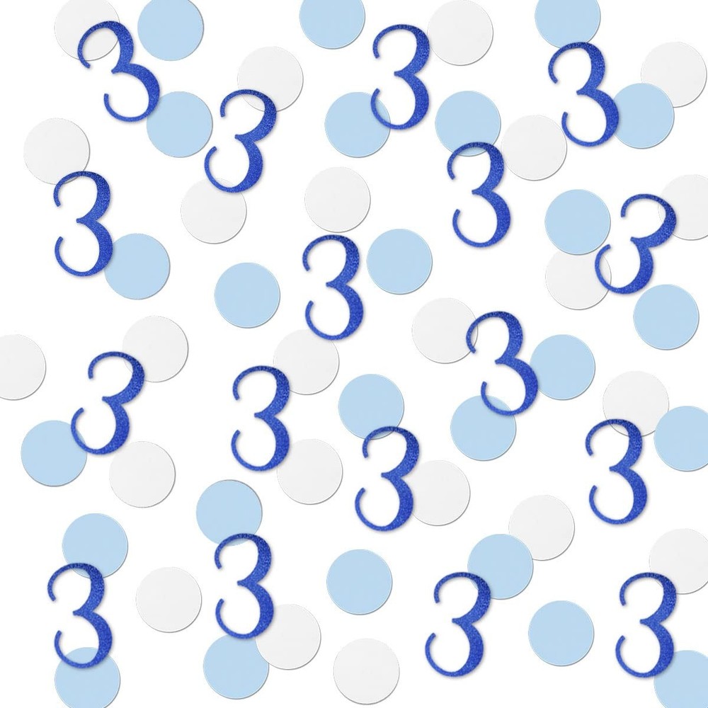 Blue Glitter 3 Confetti 3rd Birthday Number 200 PCS Anniversary Decor
