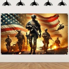 Patriotic Soldier Backdrop Banner 71 x 43 Inch 4th of July Veterans Day