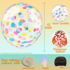 Rainbow Paper Confetti Balloons 25 Pcs, 12 Inch Thickened Clear Latex Balloons