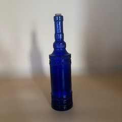 Vintage Cobalt Blue Glass Bottle with Cork – 12” Tall, Hi-Mark China