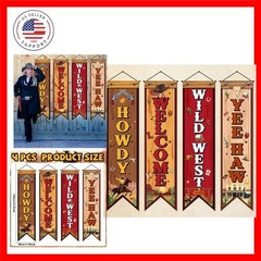4 Pcs Western Cowboy Party Decorations Wild West Banner Howdy Yes Haw Welcome…