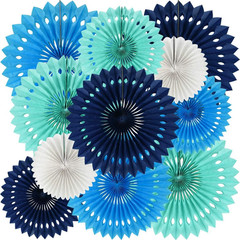 Blue White Hanging Honeycomb round Paper Fans Decoration Kit for Baby Boy Shower