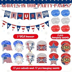 250th Anniversary Decorations Set – Banner, Swirls & Garland for USA Celebrat…