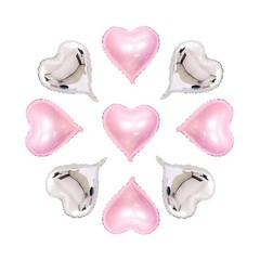 50pcs Pink Silver Heart Foil Balloons, 10inch Pink Heart Balloon and Silver h…