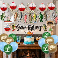 Fishing Birthday Party Decorations, Gone Fishing Themed Banner Fish Net Decor Ga