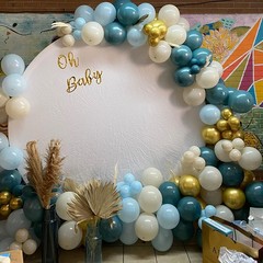 Togvu Dusty Blue Balloon Set, 60 Packs 12 Inches Metallic Chrome Gold Macaron