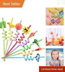 24 Colorful Beach Drinking Straws for Kids’ Party Fun – Reusable & Durable