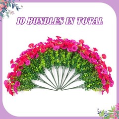 Artificial Flowers for Outdoors, 10 Bundles Fake Plastic Flower Plant, Faux C…