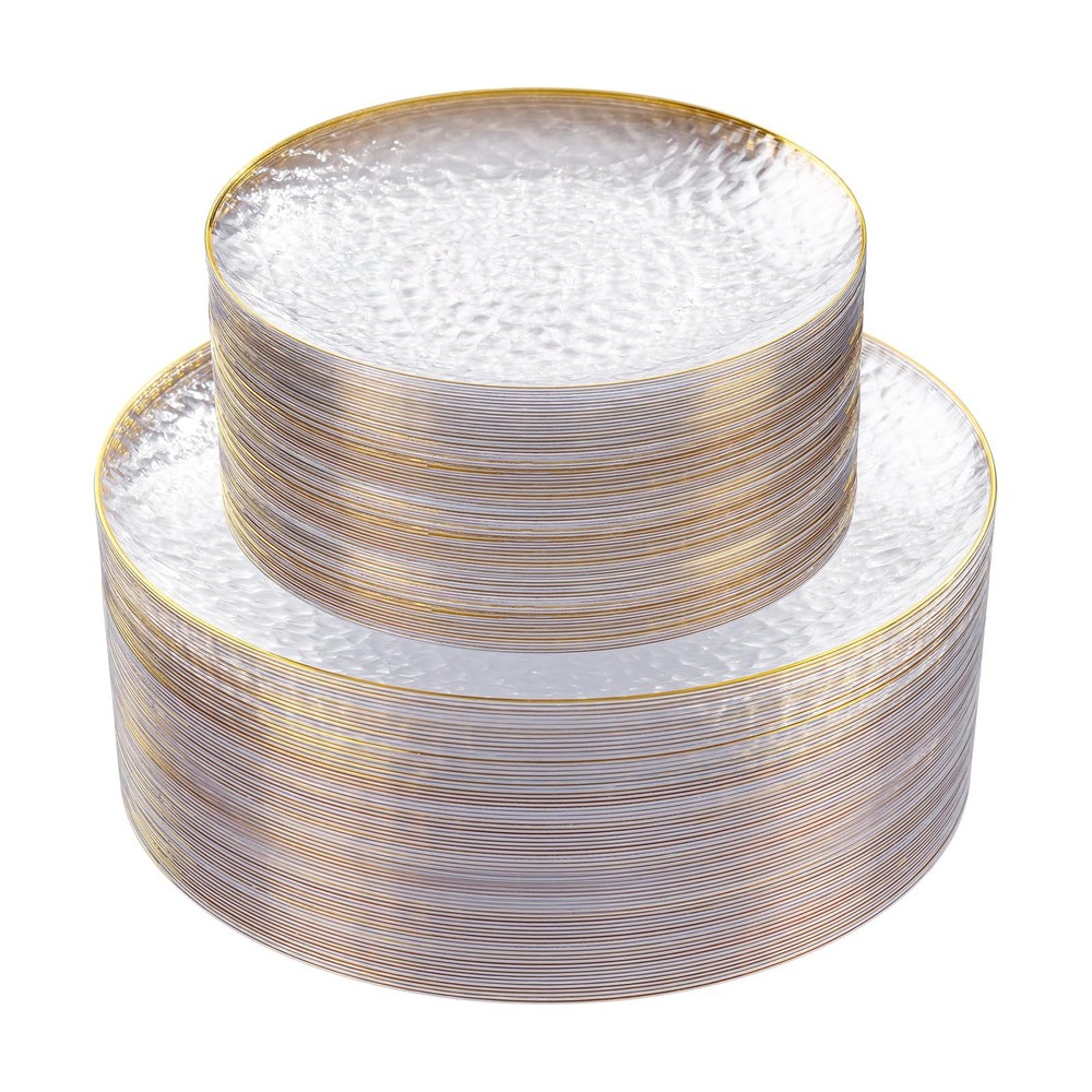 Rubtlamp 60Pcs Clear Plastic Plates,Clear Disposable Plates With Gold Rim,Hea…