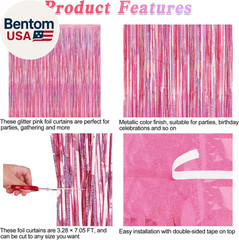 2 Pack Glitter Pink Backdrop, 3.28 FT X 7.05 FT Birthday Party Decorations, Lase
