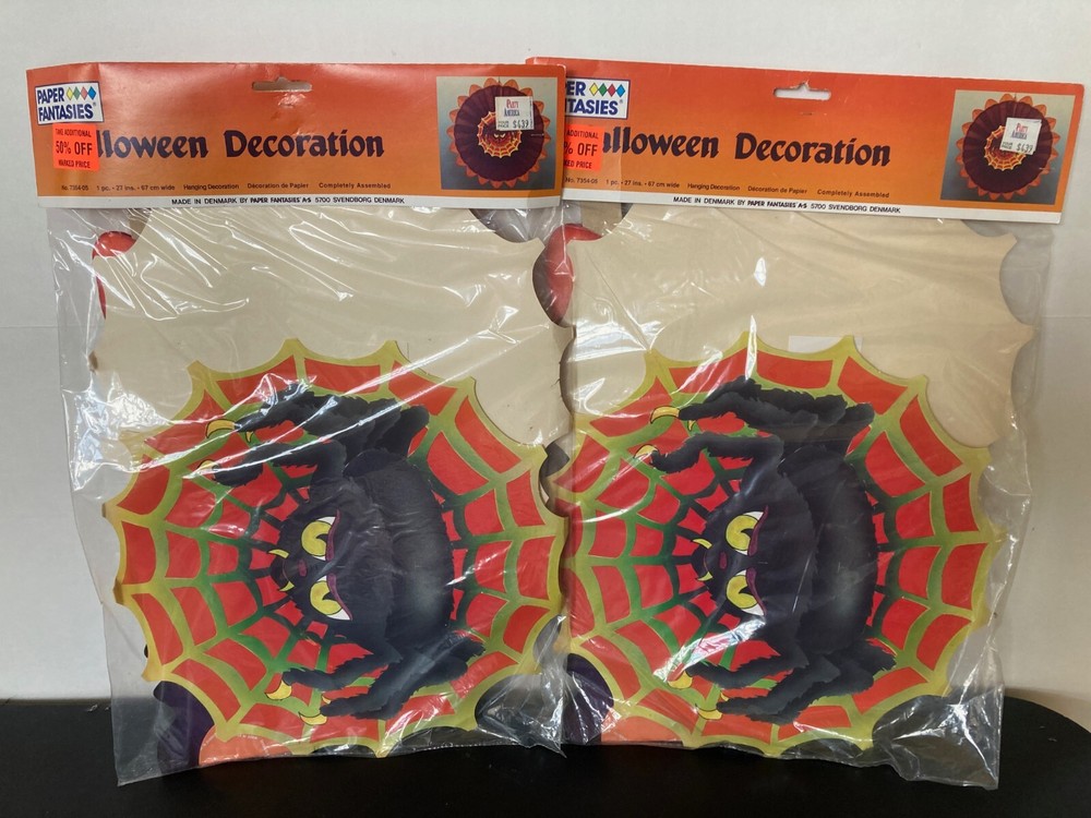 Lot 2 Halloween Hanging Decoration Spider Vintage Paper Fantasies NOS Denmark
