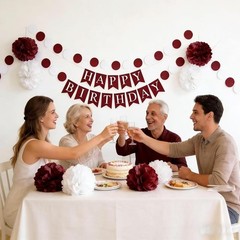 8pcs Burgundy Maroon White Birthday Hanging Party Streamers Paper Garland Tis…