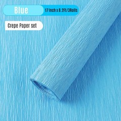 3 Rolls Blue Heavy Duty Crepe Paper Flowers Weddings DIY Craft 17×98 Inch
