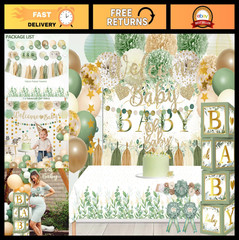Sage Green Baby Shower Decorations – Gender Neutral Welcome Banner, Balloons & T