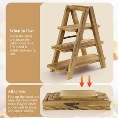 3 Tier Cupcake Stand Set with Swing Solid Wood Detachable Dessert Serving Ladder