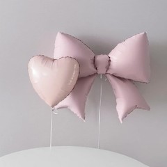 2PCS Valentines Party Pack Light Pink Bow Knot Shaped Balloon Pink Ribbon Bow…