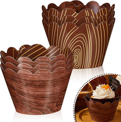 Chengu 60 Pieces Wood Grain Cupcake Wrappers for Woodland Animal Baby Shower Dec