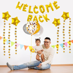66 Pieces Welcome Back Balloon Banner Decorations Kit with Gold Welcome Back and