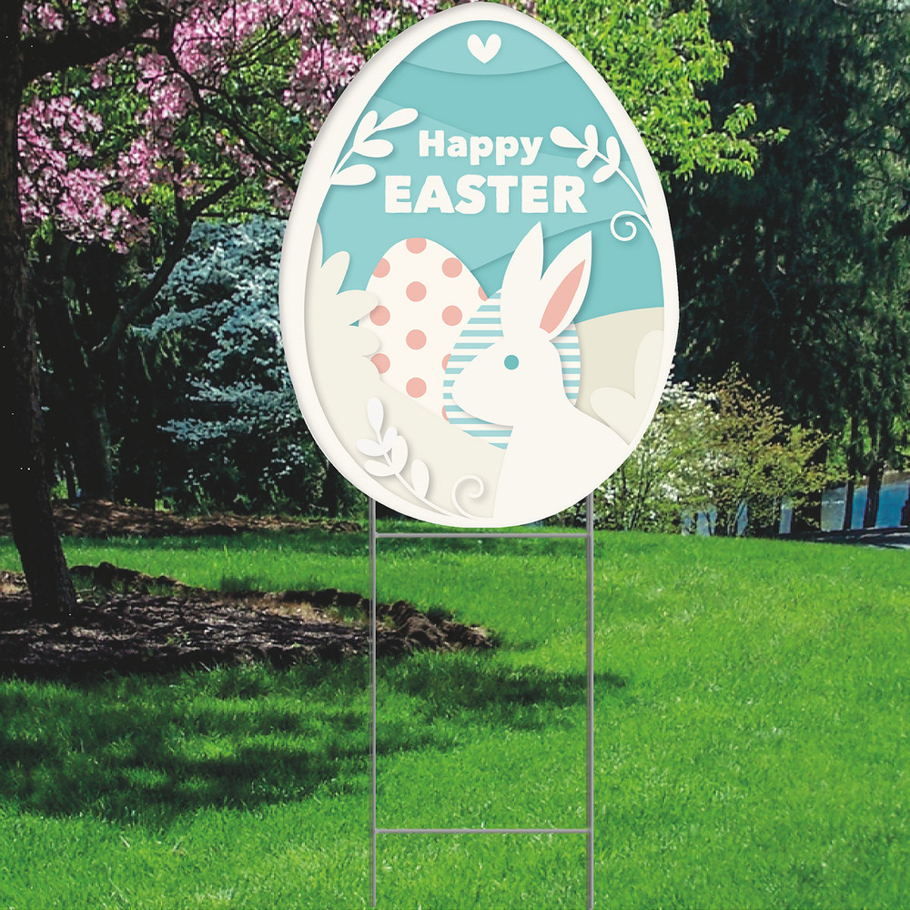 YS3043 Easter Egg Rabbit Bunny Sign Plastic Outdoor Yard Sign Decoration Cutout