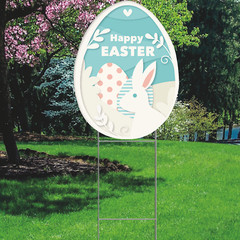 YS3043 Easter Egg Rabbit Bunny Sign Plastic Outdoor Yard Sign Decoration Cutout