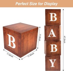 Wood Baby Shower Boxes Party Decorations – 4 Wood Grain Brown Blocks with Pri…